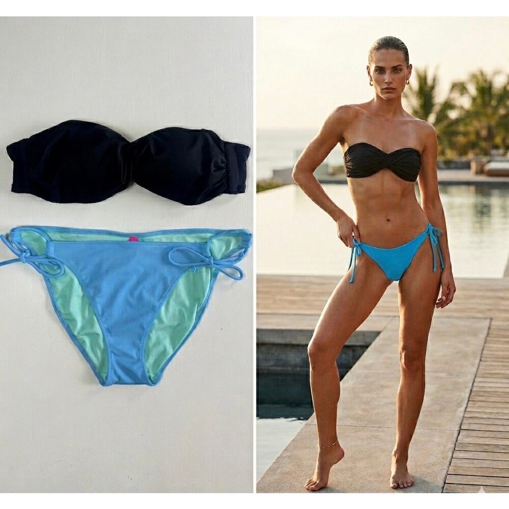 Gianni Bini Twisted Bandeau Tops & Victoria's Secret String Bottoms Set Medium